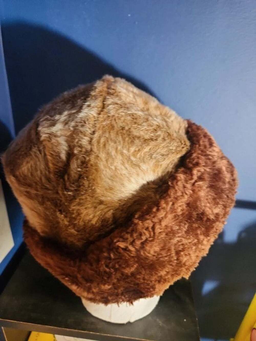 Vintage 1960s Faux Fox Fur Cossack Hat Arctic Russian Style Pillbox Cap Brown